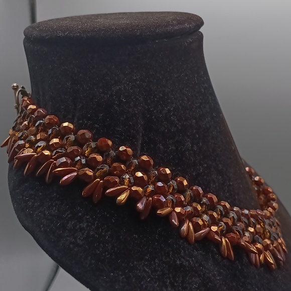 Vintage Beaded Necklace with Sterling Rose Toggle Colsure - Picture 3 of 7